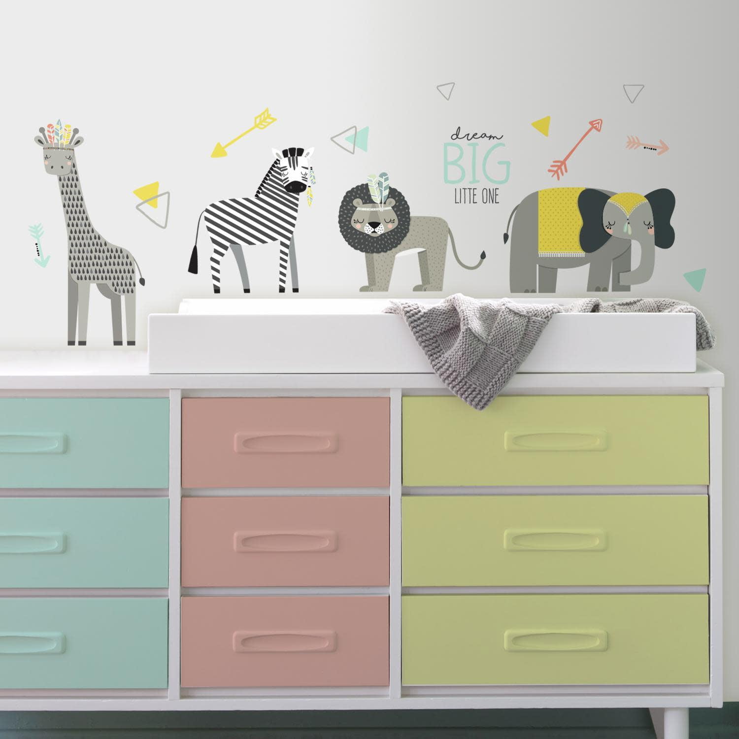 RoomMates Little Explorer Gray Animal Peel and Stick Wall Decals, 7.9'wide x 12.7'high