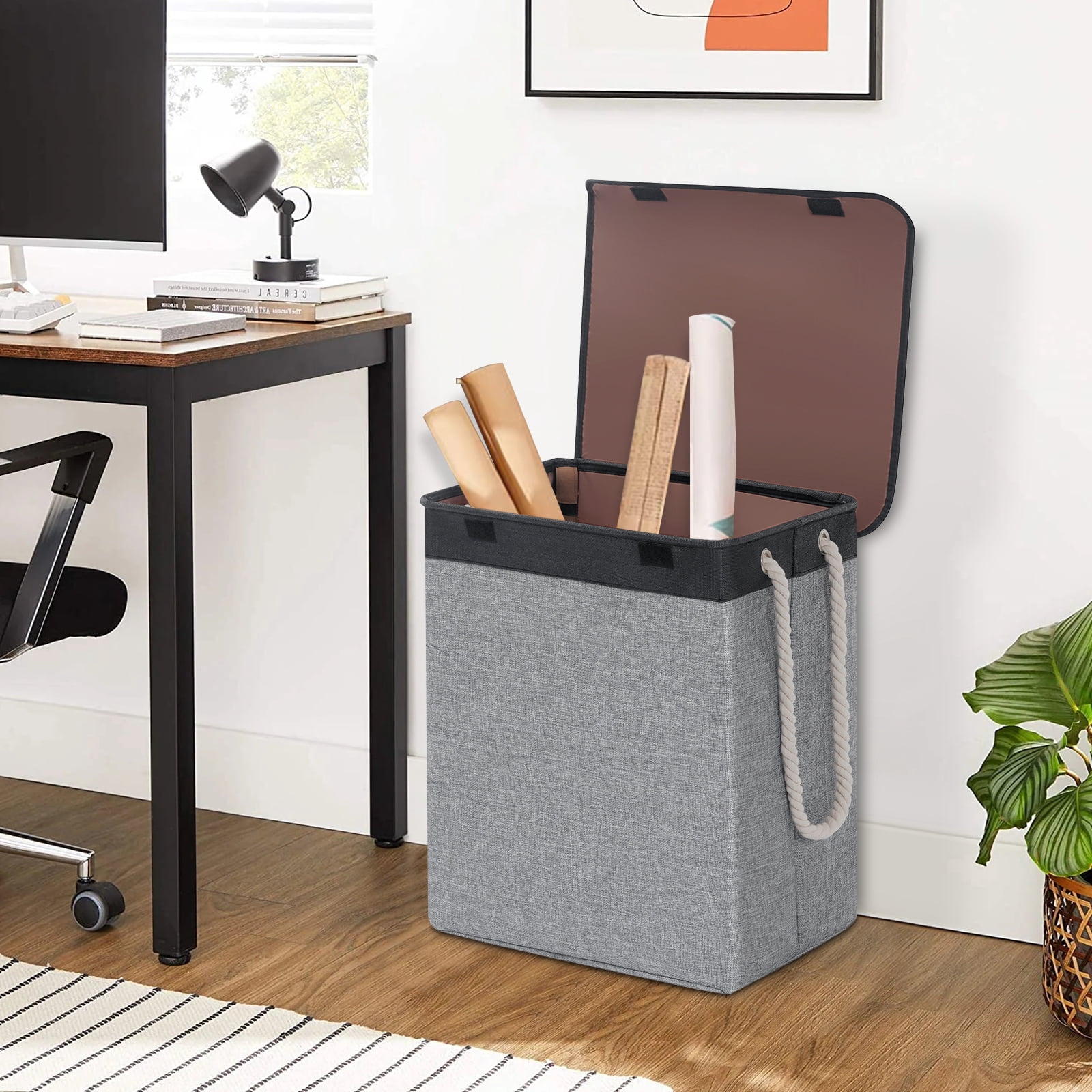 Laundry Basket HONEIER Laundry Hamper with Lid 67L Collapsible Laundry Baskets Waterproof Clothes Hamper for Bedroom, Bathroom, Dorm, Closet, Laundry Room, Grey