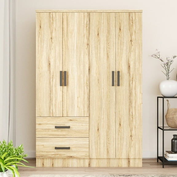 Woodpeckers Furniture and Mattress 48" Wide 72" Tall Wardrobe with Drawers & Shelves - Natural Oak Finish Armoire-Color:Natural Oak,Material:Laminated Engineered Wood