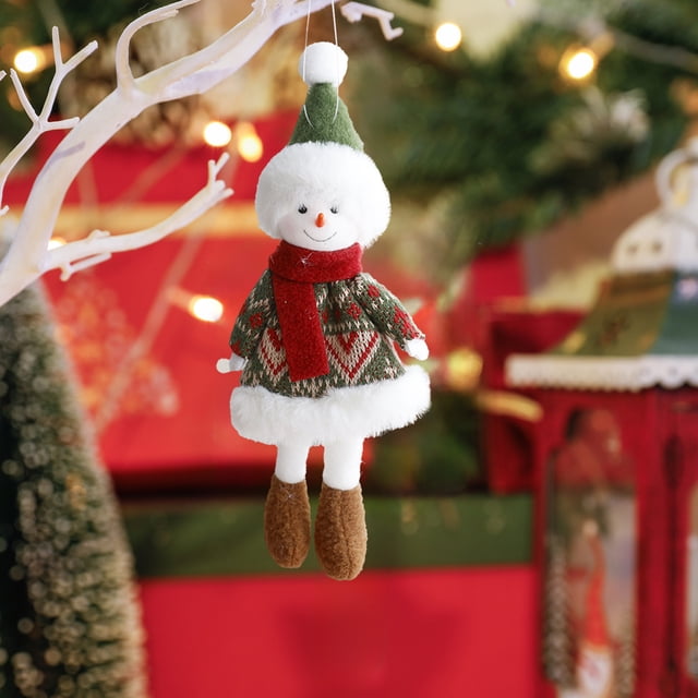 Decoraciones de tela navideña, pequeñas figuritas de peluche, colgantes colgantes, con renos, Papá Noel, muñecos de nieve, adornos de árbol con aros colgantes para decorar las fiestas, exhibiciones