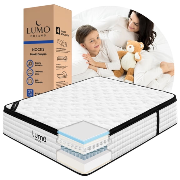 Colchon Queen Size en Caja Delux 32cm Euro Top Memory Foam Hibrido