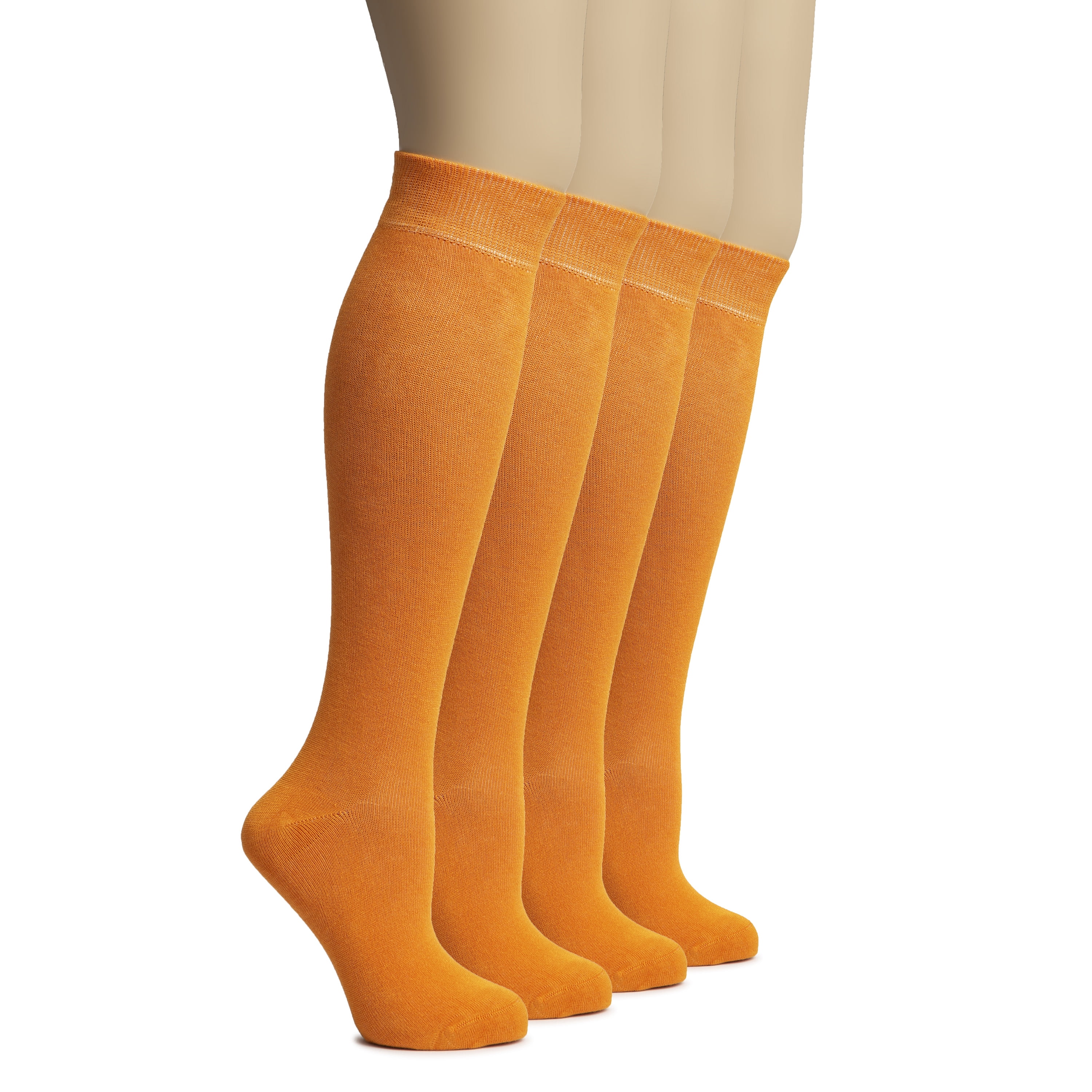 HUGH UGOLI Women's Bamboo Knee High Socks Dress Socks, 4 Pairs, Pumpkin Orange, Shoe Size 811