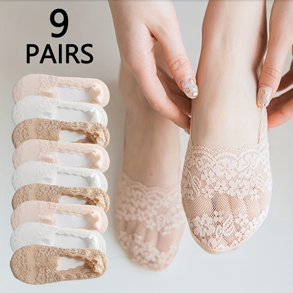 9 Pairs Summer Thin Socks Women'S Floral Print Breathable Boat Socks