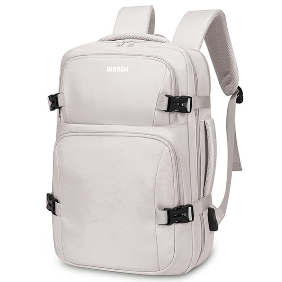 WANDF 17" Travel Backpack for Women,Airlines Approved Carry On Clamshell Backpack fit 15.6" Laptop,Personal item Backpack 18x14x8,Water-Resistant Casual Backpack for College,Ladies(White)