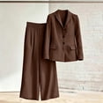 thumbnail image 4 of Linen Blazer and Pants Matching Set for Women Dressy Casual Work Jackets with Wide Leg Capris 2 Piece Business Outfits Coffee M, 4 of 7