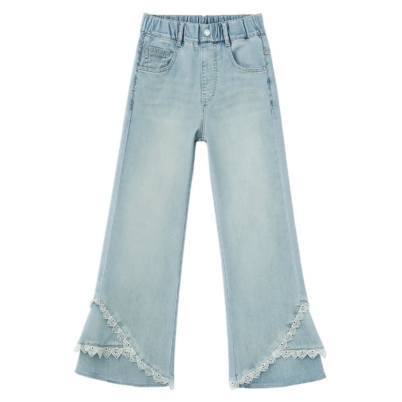 ZHANGDER Girls High Waist Wide Leg Baggy Jeans Elastic Waist Denim Pants Pockets Y2K, Light Blue 5-6 Years
