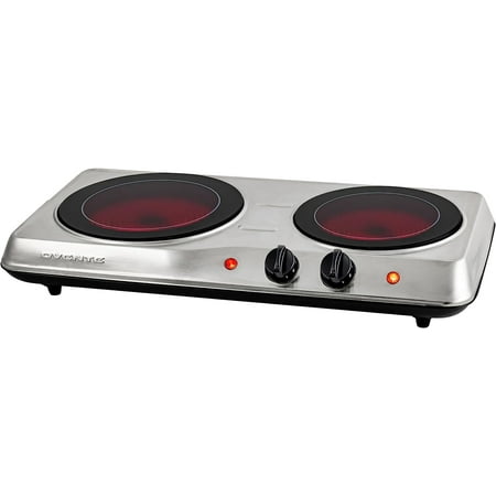 OVENTE Countertop Infrared Double Burner, 1700W Electric Hot Plate & Portable Stove, Silver BGI102S
