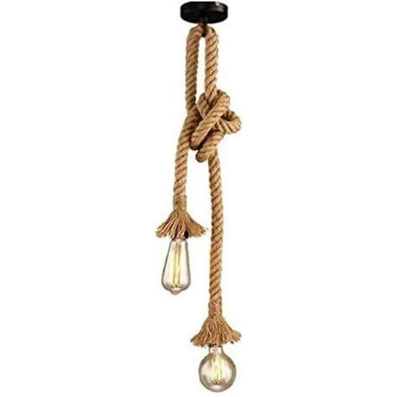 Dww-e27 Double-tte Chanvre Corde Vintage Suspendu Pendentif Lumire, Industriel Rtro Pays Style Plafonnier Parfait Pour Salle Manger Restaurant Bar Ca