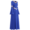 thumbnail image 2 of IBTOM CASTLE Women Metallic Color Block Liturgical Praise Dance Dress Bell Long Sleeve Lyrical Dancewear Gowns Worship Costume 2XL Royal Blue, 2 of 8