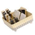 thumbnail image 1 of Organisateur de Maquillage de Vanité Portable, Organisateur en Plastique Incassable avec Design Rayé et Fond Antidérapant, Plusieurs Compartiments pour les Rouges à Lèvres, Bijoux, Petits Essentiels, 1 of 8