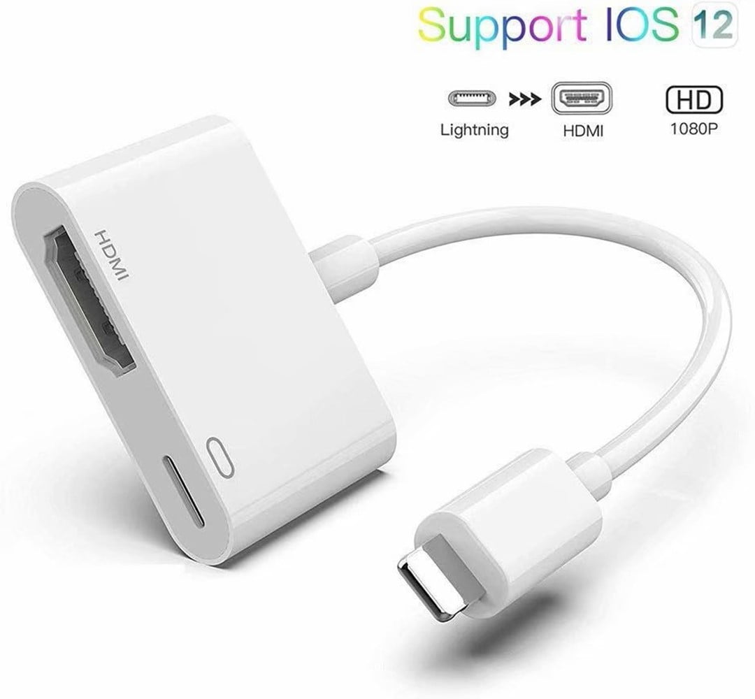 Apple MFi Certified 1080P Lightning to Digital Audio AV Adapter Lightning to HDMI iPod on HD TV/Monitor/Projector Plug and Play iPad 4K HDMI Sync Screen Converter with Charging Port for iPhone 