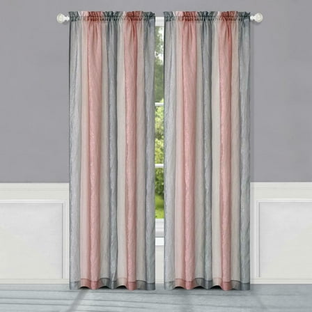 Royal Ombre Crushed Semi Sheer 84 in. Long Curtain Panel Pair - Blush/Silver
