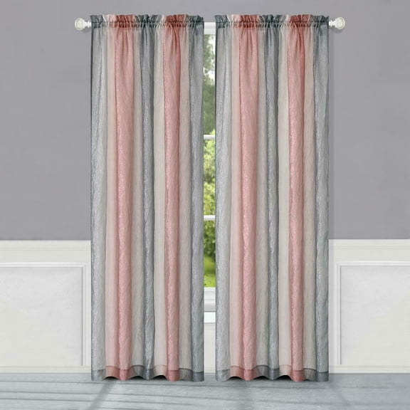 Royal Ombre Crushed Semi Sheer 84 in. Long Curtain Panel Pair - Blush/Silver