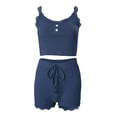 thumbnail image 6 of Guluxicc 2 Piece Women's Lounge Sets U Neck Spaghetti Strap Cami Top Lace Trim Button Ribbed Knit Shorts Casual Pajama Sets, 6 of 6