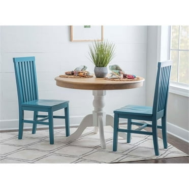 Linon Troyin 2 Tone Round Pedestal Dining Table in Natural and White Solid Wood