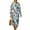 Blue Watercolor Tropical Leaf, variant on Vacation Dress Women's 3/4 Sleeve Wrap V-Neck Boho Midi Tunic with Linen-Like Texture, Loose Beach Dress, Lightweight & Packable, Size 3XL, Elegant Floral Black
