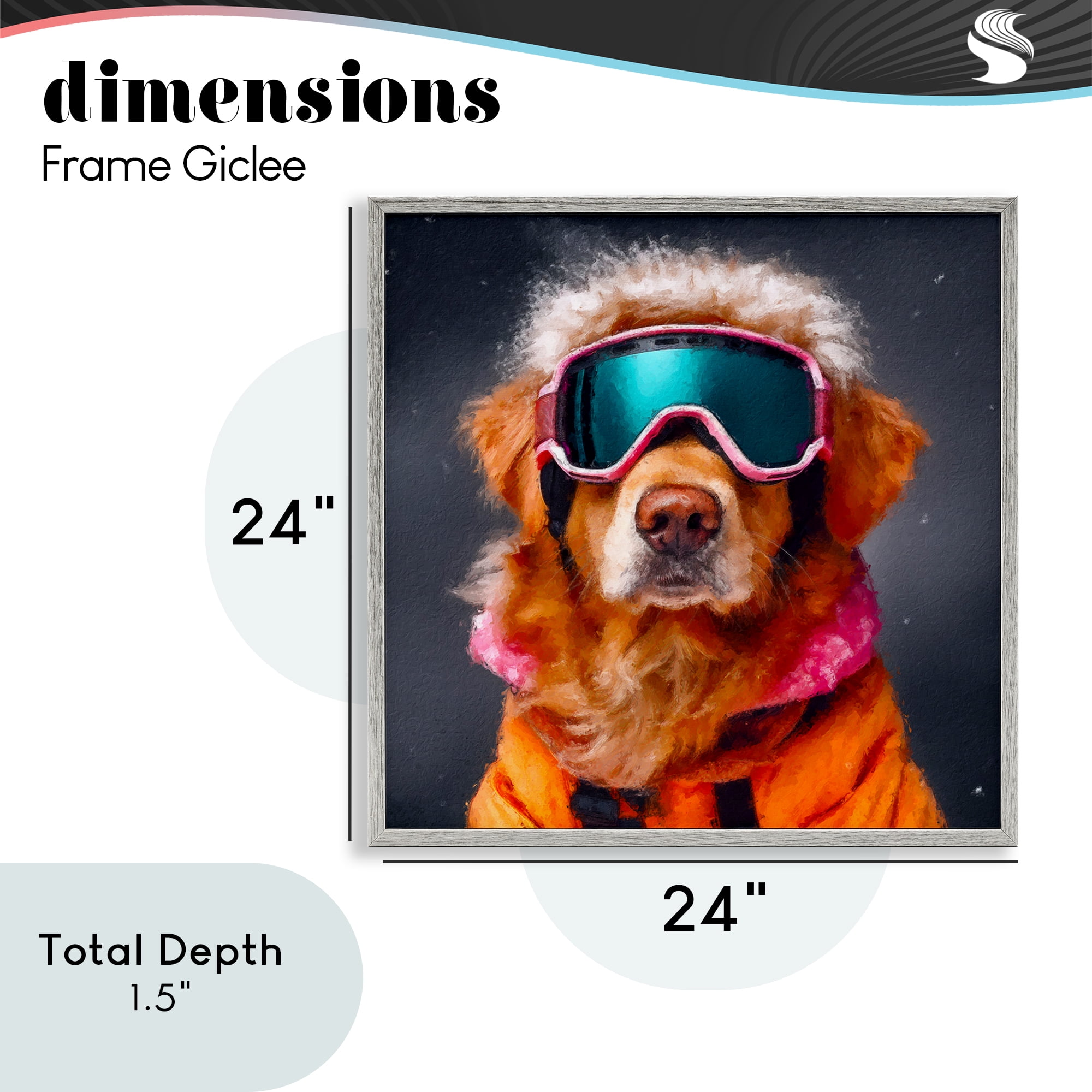 Ski Dog with Goggles Gray Framed Giclee Art, design by Sean Parnell
