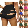 thumbnail image 3 of Vhkiploz Cut Out Yoga Shorts for Women Solid Color High Waist Sweat Short Running Gym Active Workout Booty Shorts Hot Pants Light Blue L, 3 of 7