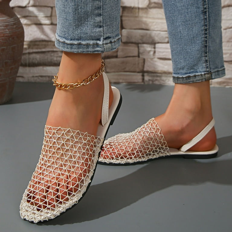 Fishnet Dressy Slides Sandals for Women Sexy Mesh Closed Toe