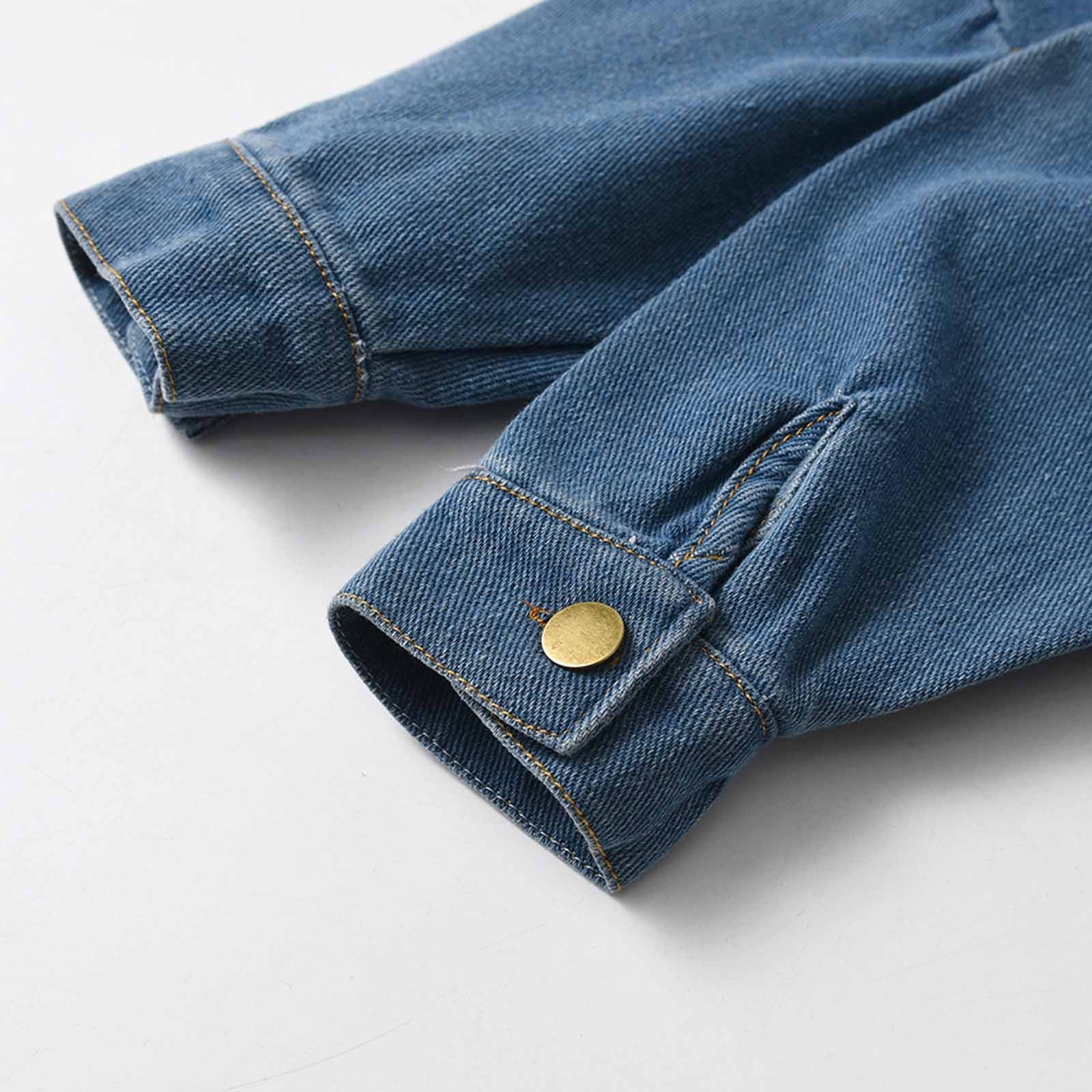 Zpanxa Girls Jean Jacket Girls Distressed Frayed Washed Denim Jacket Casual Lapel Jean Coat for Kids Ripped Vintage Trucker Jacket Lightweight Spring Fall Outerwear