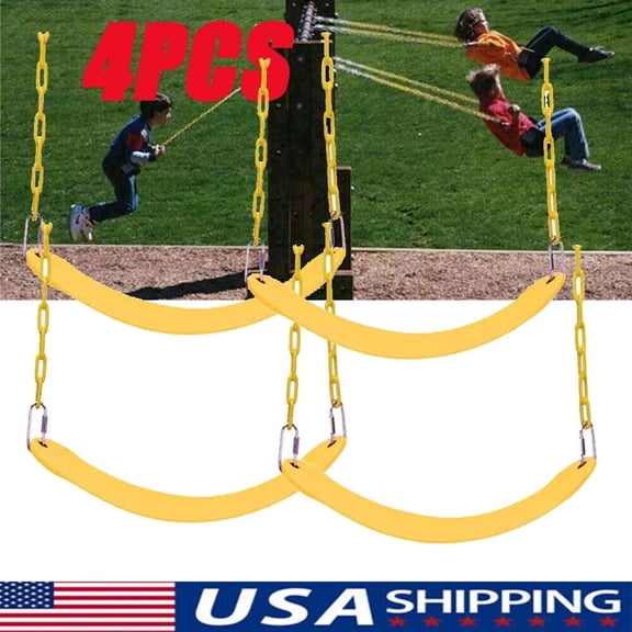 4PCS Kids Swing Set, Yellow Heavy Duty Swing Seat Climbing Ropes Tree Swing with Platforms, Playground and Backyard Swing Set Accessories with Strap and Snap Hook