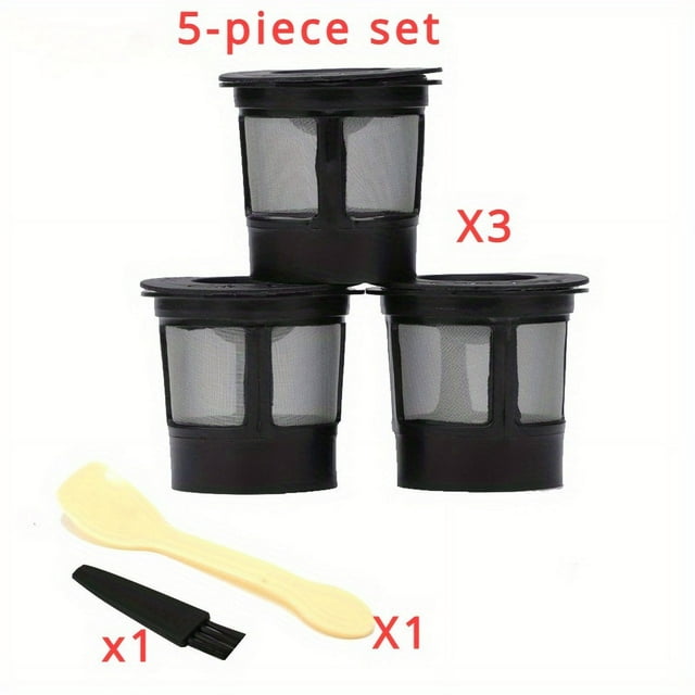 QJUHUNG 5-Piece Set Reusable Coffee Filters Universal Fit BPA-Free Refillable Coffee Pods with Bonus Scoop and Brush Compatible with Keurig Brewers ZZZ