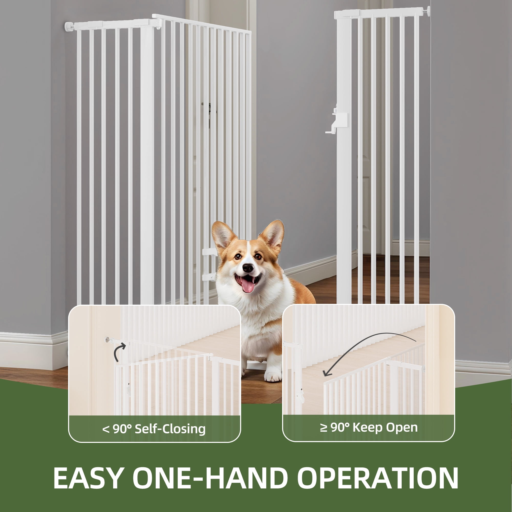 Uforic 55" Extra Tall Pet Gate with Cat Door, 29.5"-48" Wide, Auto-Close, No Drill, White