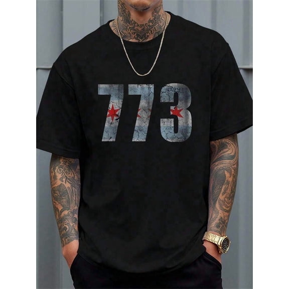 100% Cotton Chicago Flag 773 Men Women T-Shirt Women's Men's Graphic Tee Black Crew Neck T-Shirt Short Sleeve Summer Tee Tops
