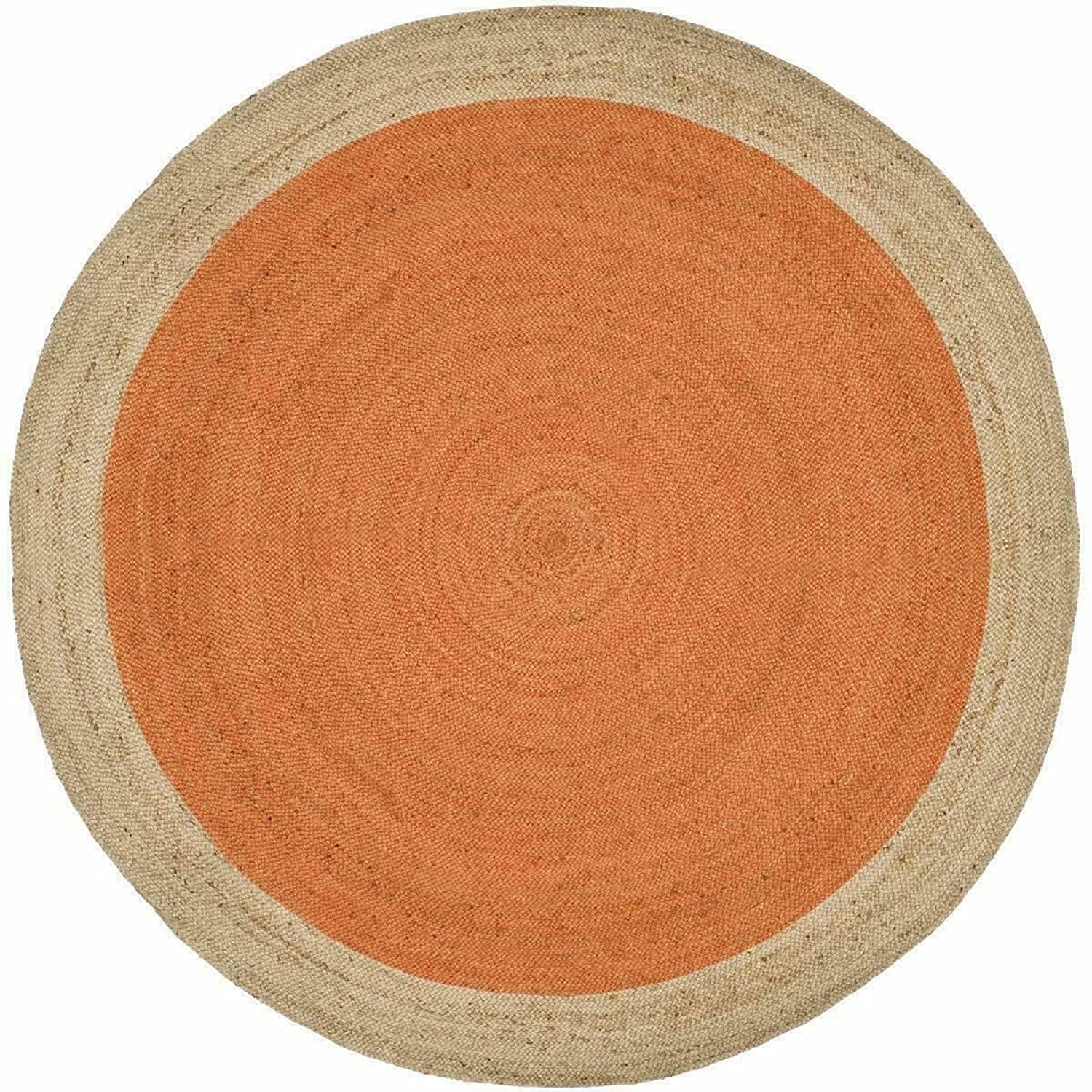Avgari Creation Handmade Natural Jute Rug Round Area Rug Rug for Home Decor (2 Feet Round (24x24 Inches), Orange + Beige Border)