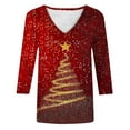 thumbnail image 5 of HOMBOM Vintage Tops for Women Red Christmas Comfy V Neck Merry and Bright 3/4 Sleeve Females Tee Shirts, 5 of 5