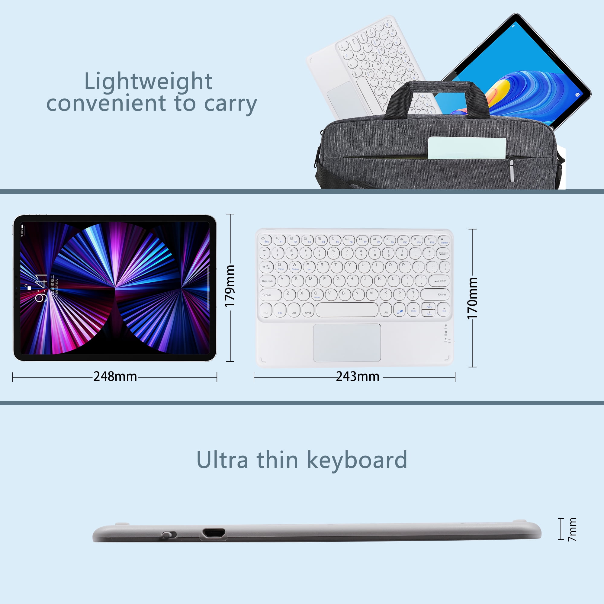 PloutoRich 10 inch Bluetooth Keyboard with Touchpad, 78 Keys Magnetic Wireless Keyboard, Ultra-Slim Rechargeable Wireless Keyboard for Laptop Tablet Computer