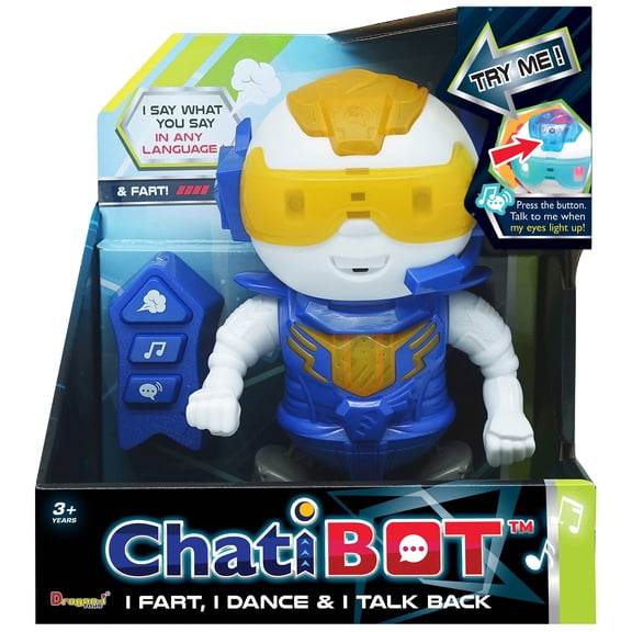 Dragon-i: ChatiBot - Blue - The Farting Talk-Back Dancing Robot, Infa-Red Remote Control, Music-Sounds, LED Color Changing, Character Figure, Kids 3 