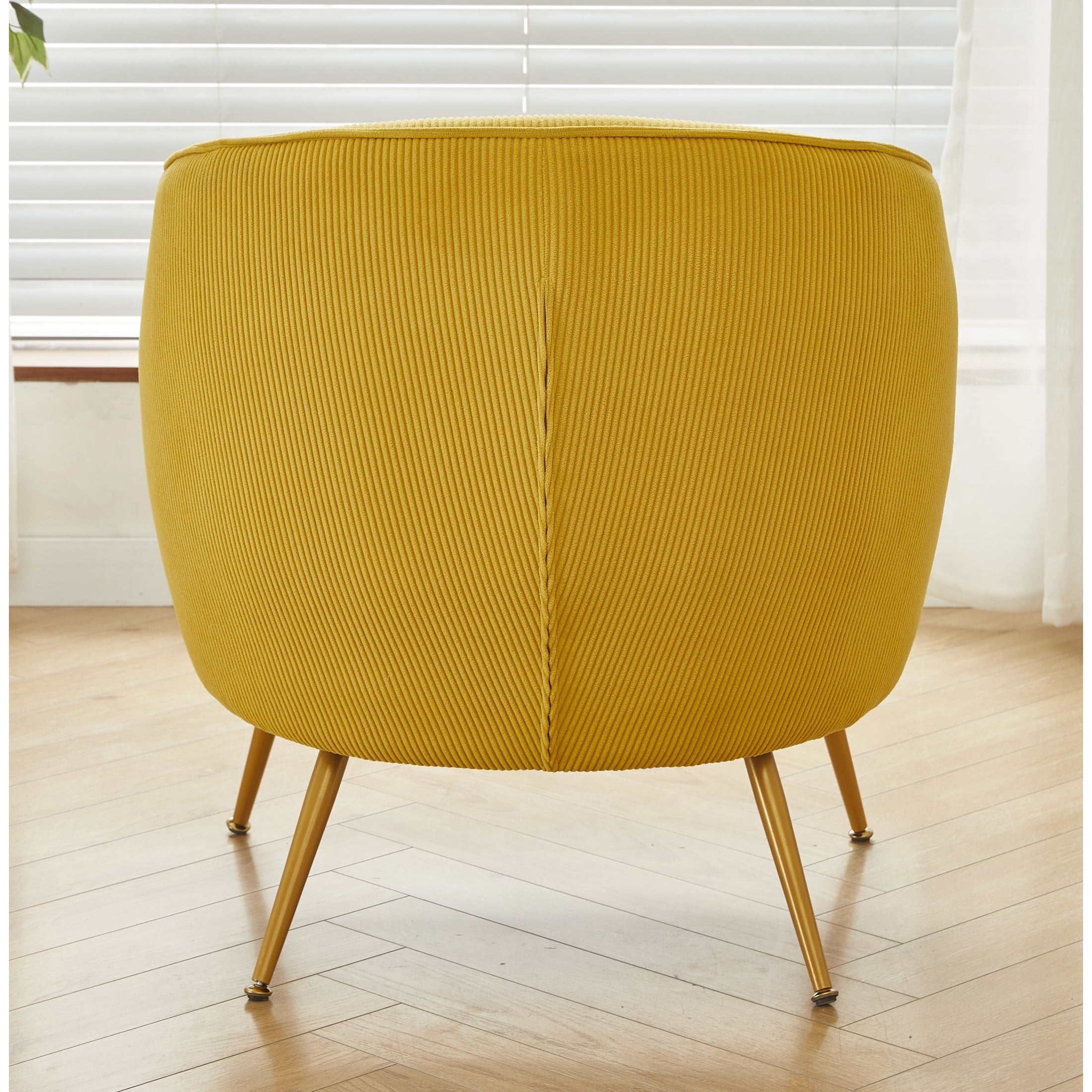 GDF Studio Modern Barrel Accent Chair with Corduroy Upholstery & Gold Metal Legs, Yellow