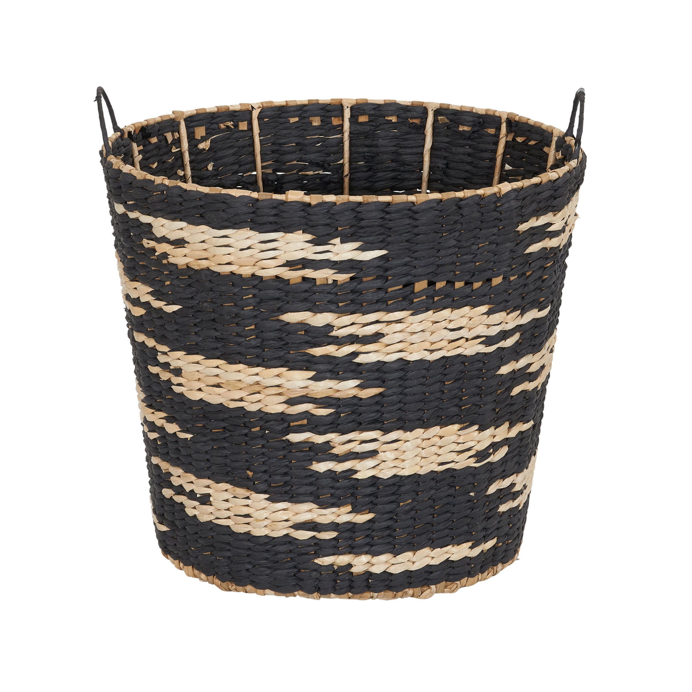 Household Essentials Tapered Woven Basket, Large Decorative Basket with Handles, Black and White Pattern