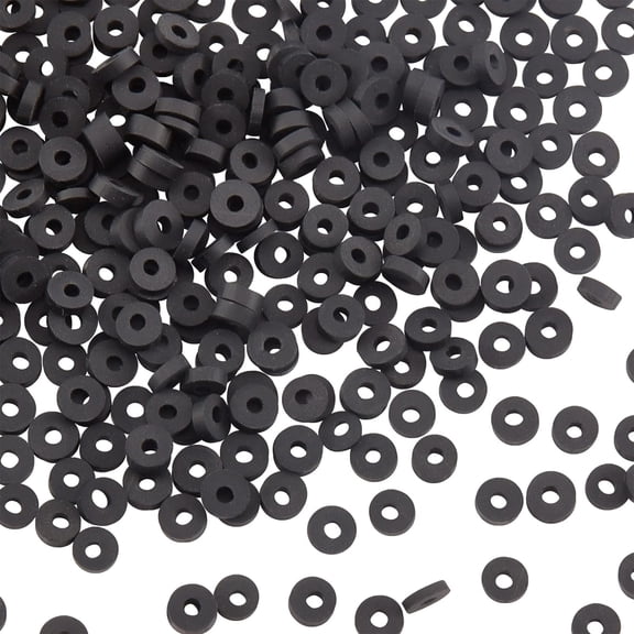 380 Pieces Handmade Polymer Clay Beads Strand 4mm Flat Round Spacer Beads for DIY Jewelry Making Black Hole: 1mm for diy