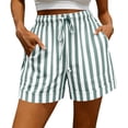 thumbnail image 2 of ClodeEU Women's Striped Elastic Waist Drawstring Shorts,Casual Shorts with Pockets Green,Women's Plus S, 2 of 7