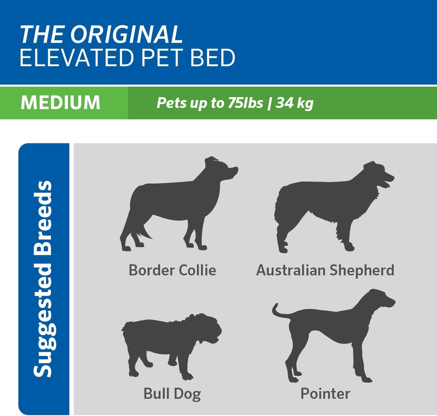 Original Elevated Dog Bed - Breathable Off-The-Ground Pet Bed with Cooling Fabric, Joint Relief & Moisture-Resistant Fabric, 100% Recyclable, Easy Clean, Grey, Medium