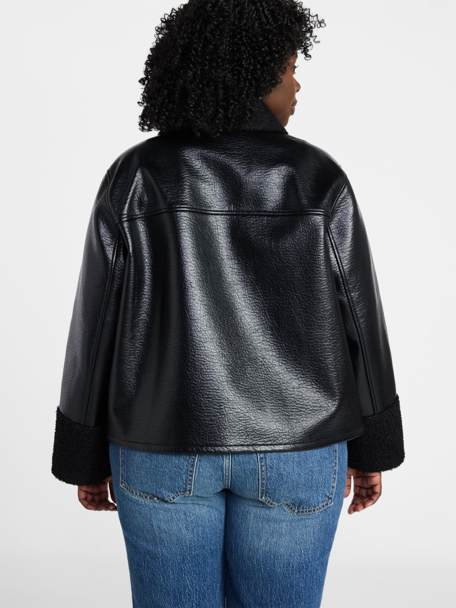Terra & Sky Women's Plus Faux Shearling Jacket with Long Sleeves, Sizes 0X-5X