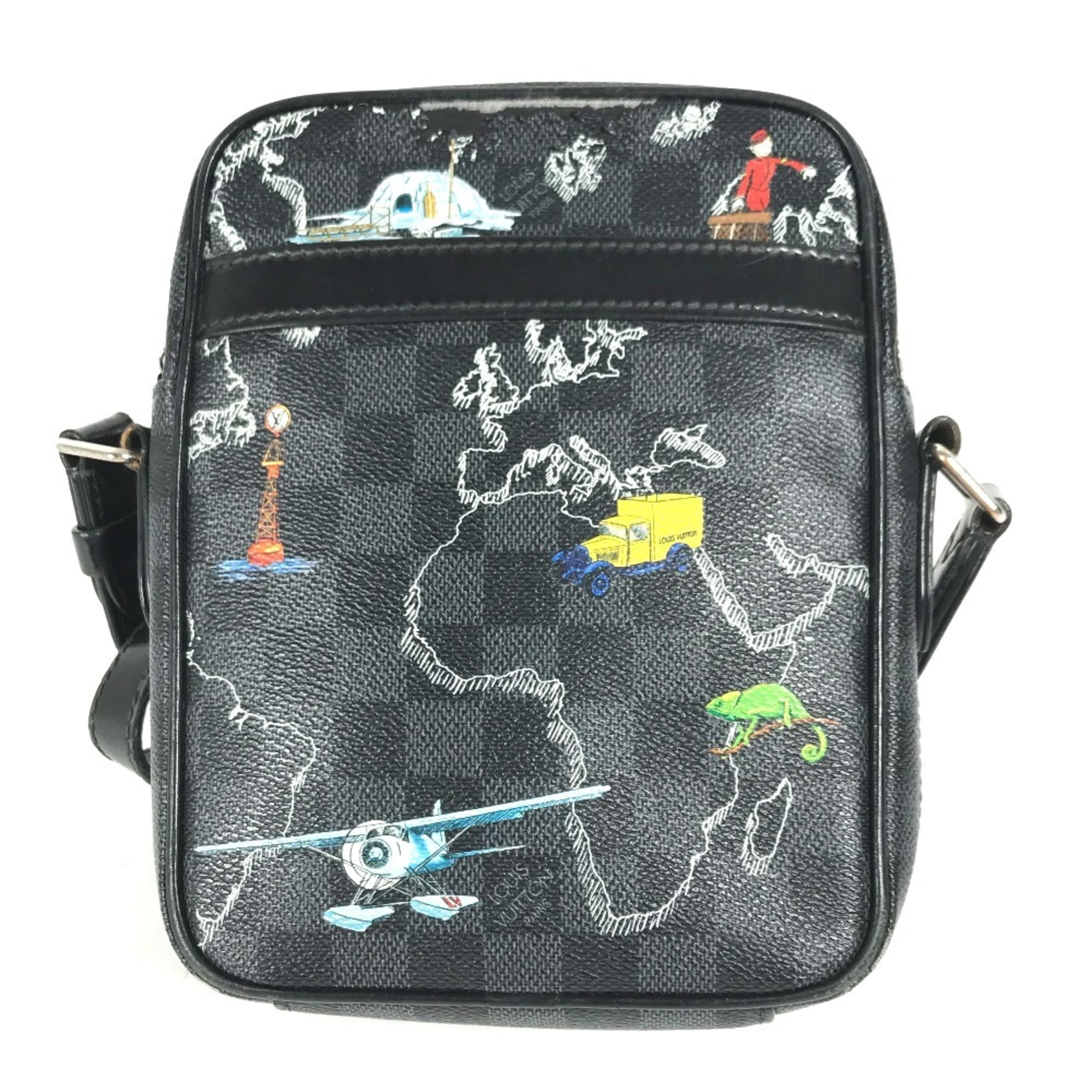 Pre-Owned LOUIS VUITTON Damier Graphite Map Danube PM NM Pochette Shoulder Bag in... (Fair)