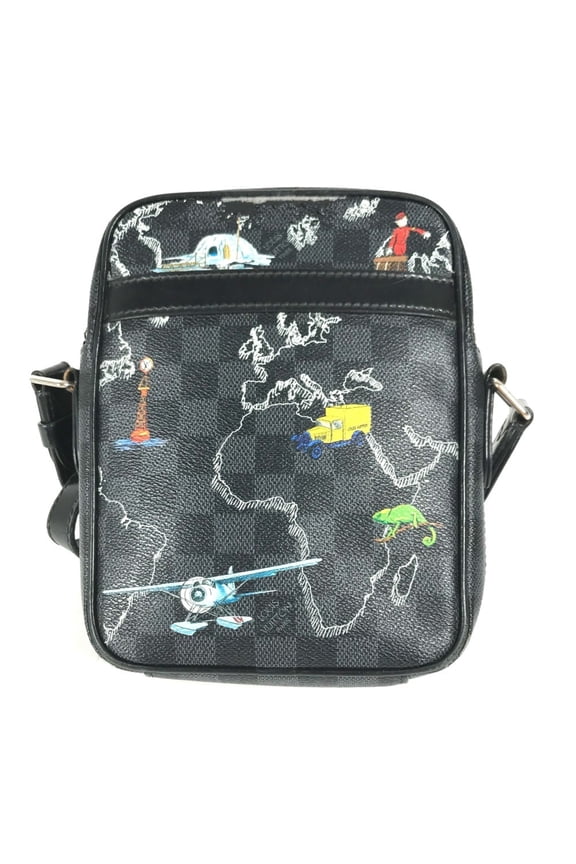 Pre-Owned LOUIS VUITTON Damier Graphite Map Danube PM NM Pochette Shoulder Bag in Canvas,...
