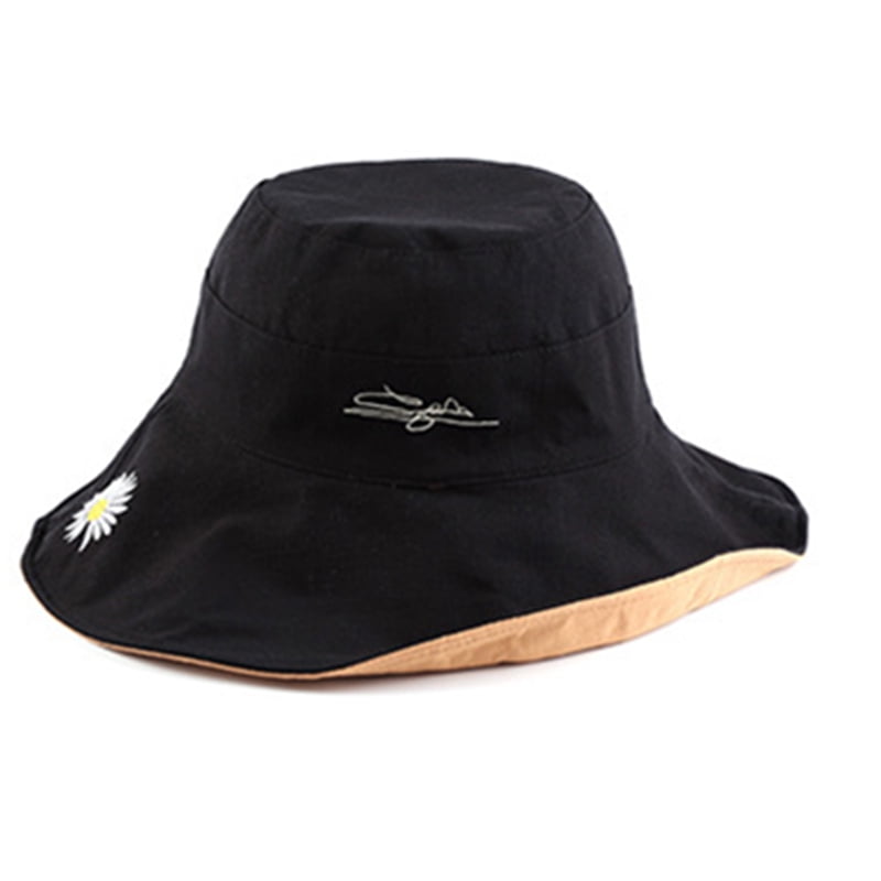 Liveday Women Wide Brim Bucket Sun Hat Cotton Cloth Beach Hats Fisherman Caps Double Sided Sun Protection New Walmart Com