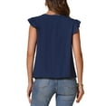 thumbnail image 3 of INSPIRE CHIC Casual V Neck Tops for Women's Dressy Summer Ruffle Short Sleeve Blouses Tops XS Dark Blue, 3 of 5