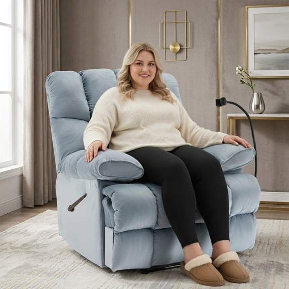 Extra Wide Oversized Recliner Chair, Big Mans Recliner for Tall Adults, 400LBS Capacity, Manual Recliner Light Blue