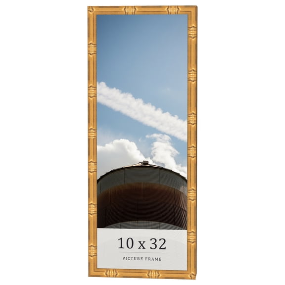 10x32 Frame Gold Bamboo Solid Wood Picture Frame | 1 Inch Moulding Width | Interior Frame Depth