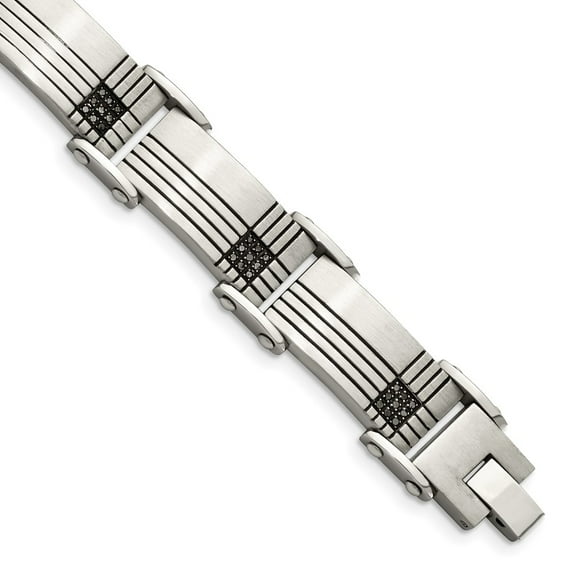 Stainless Steel Bracelet Diamond Link, Other Men's 10 mm 8.5 in Chisel Brushed and Polished Black IP-plated with 1/2 carat