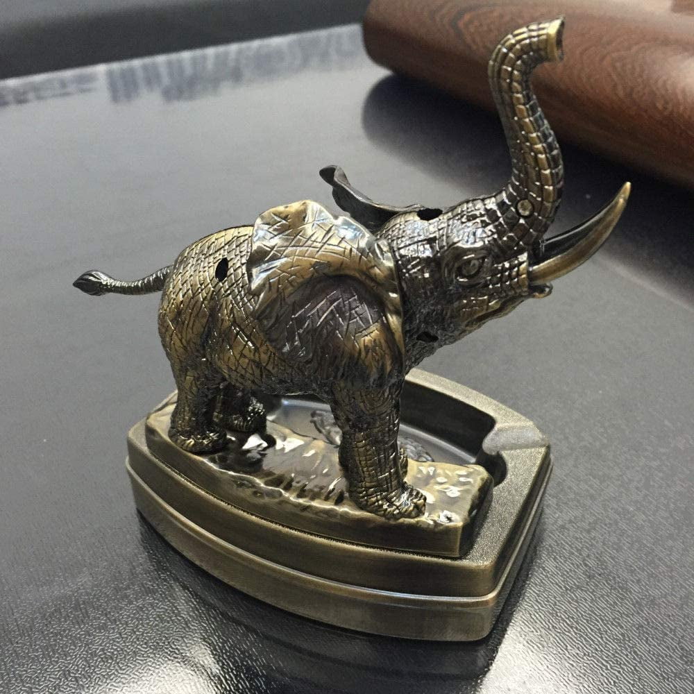 Piioket Elephant Shaped Cigarette Cigar Lighter Refillable Butane Gas Normal Flame Lighter with Ashtray Ash Tray