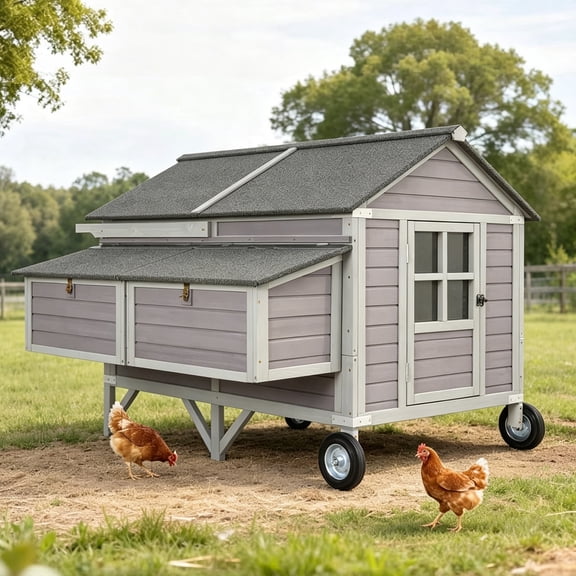 Aivituvin Chicken Coop for 8-10 Chickens Mobile Wooden Hen House with Nesting Box,Large Poultry Cage Upgrade with Strong Iron Frame,Durable & Waterproof