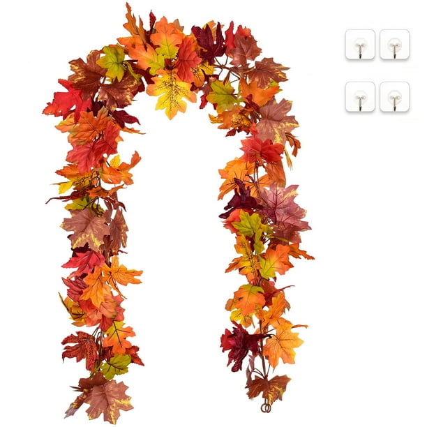 Coolmade 2 Pack Fall Garland Maple Leaf, 5.9Ft/Piece 7 Colors Hanging