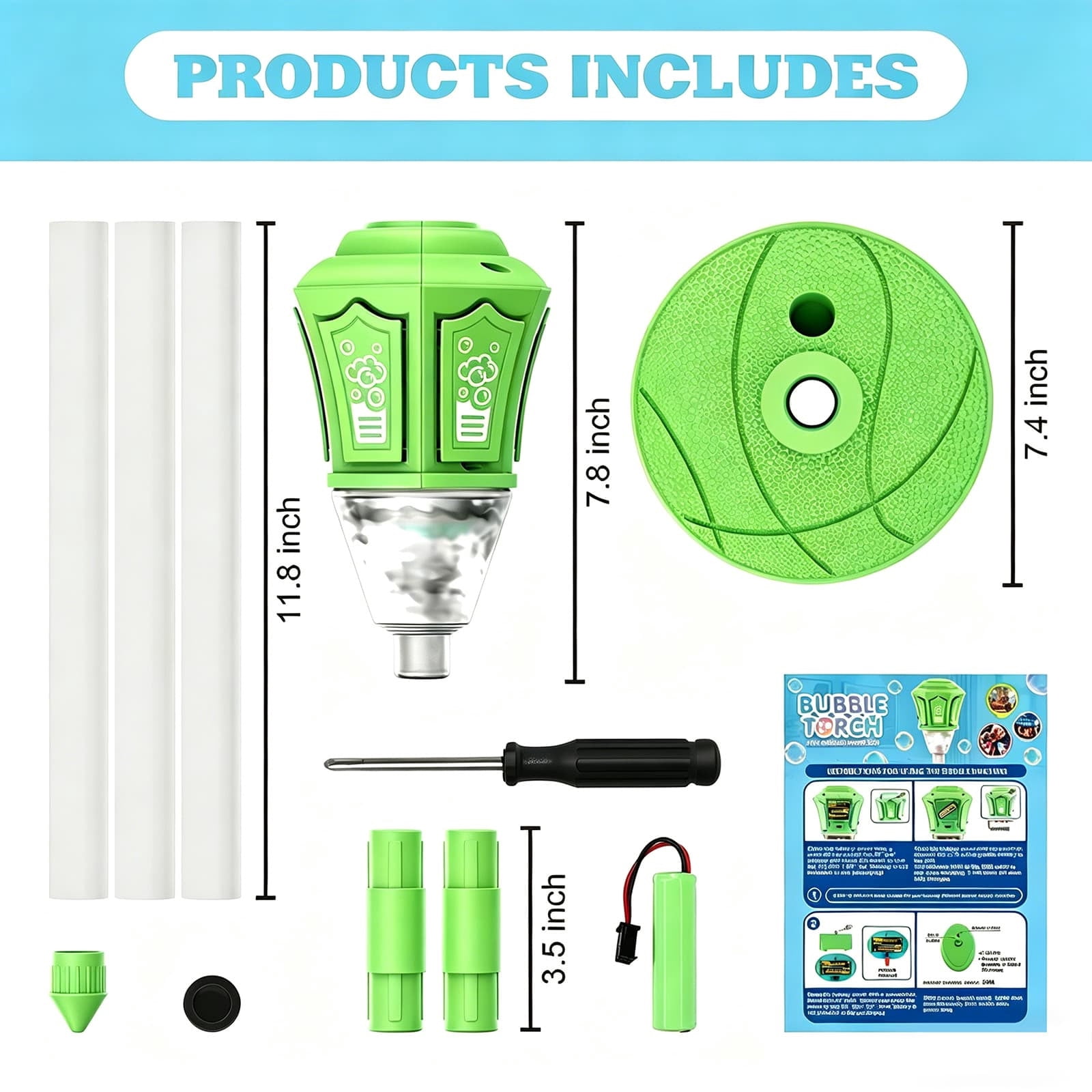 Rechargeable Automatic Bubble Machine With Light Music Adjustable Height And Detachable Wand For Outdoor Play(Green)