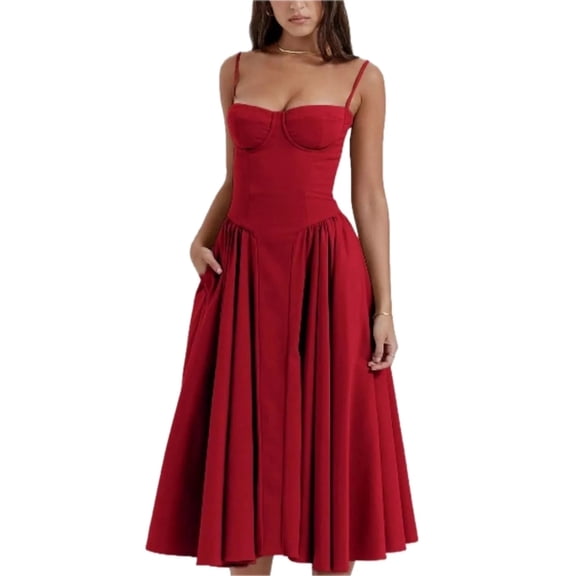 Women's Sweetheart Neck Ruched Midi Dress 100% Polyester Lightweight Fabric for Party and Evening Occasions Silhouette